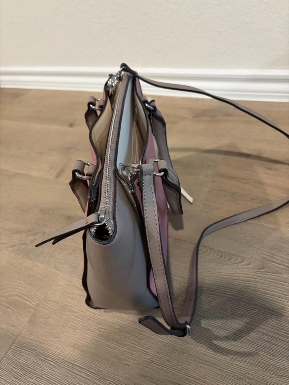 Nine West Pink and Taupe Colorblock Satchel with Cream Accent - Picture 4 of 5